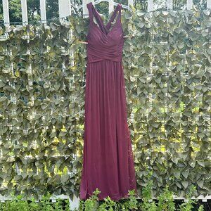 Davids Bridal Bridesmaids Dress, Red Wine, Cross Back, Long, Size 6